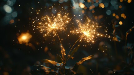 Fototapeta premium Nighttime sparklers glowing in garden bokeh