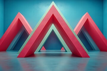 Vibrant geometric shapes in a modern art installation with contrasting colors and lighting