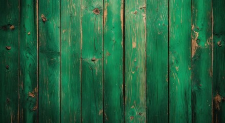 Fototapeta premium Green textured wooden background with knots and scratches providing a rustic look, suitable for various design applications. Copy Space.