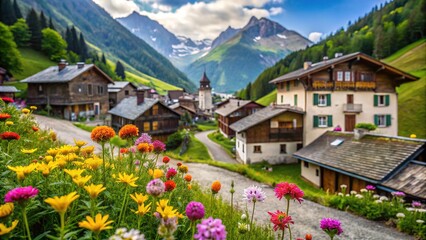 Naklejka premium AI-generated Austrian mountain village, close-up, nature's artistry.