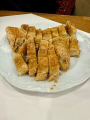 Turkish style meat stuffed filo dough borek served kol boregi.