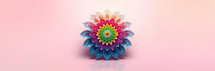 Colorful geometric flower design with vibrant mood representing harmony against a soft pink background