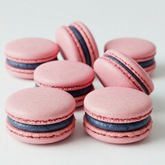 Obraz premium Vibrant Blueberry Cream-Filled French Macarons on a Pristine White Background