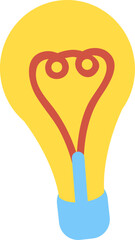 Light bulb with heart shaped filament glowing with a warm yellow light, representing the connection between love and bright ideas, innovation, and passion in creative projects