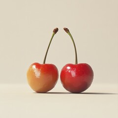 Two red cherry fruits, cherries, on high quality grey background