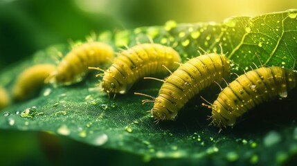 Caterpillar larvae on leaves