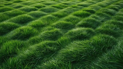 Lush green grass field with wavy patterns and textures in sunlight ideal for nature backgrounds and landscapes Copy Space