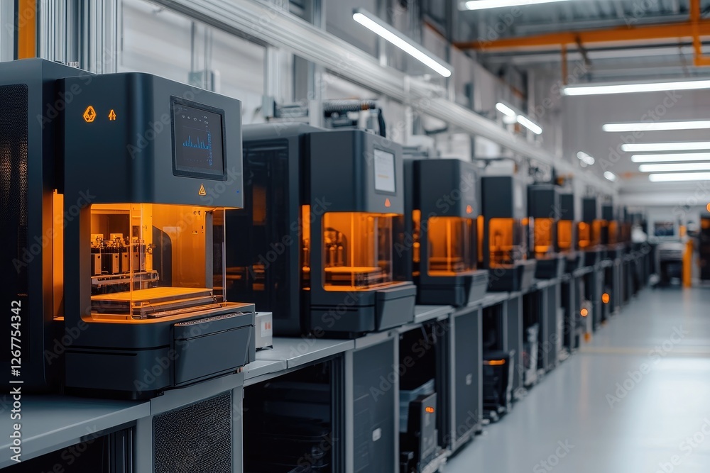 Aufkleber Many 3d printers working at the same time in a modern factory