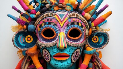 Vibrant Handcrafted Tribal Mask: A Symphony of Colors and Textures