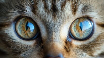 Obraz premium Macro Close-Up of an Adorable Tabby Cat with Piercing Green Eyes and Whiskers - Pet Photography Exploration in Nature