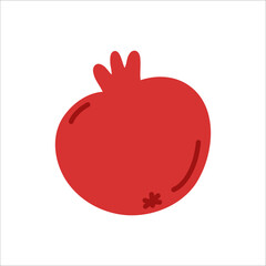 Cute red pomegranate doodle style. Flat simple fruit for card, print, banner, poster, template. Cartoon illustration for children. Hand drawn illustration isolated on white background.