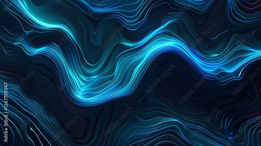 Poster colorful abstract waves creating a dynamic sense of movement in dark background visual effect
