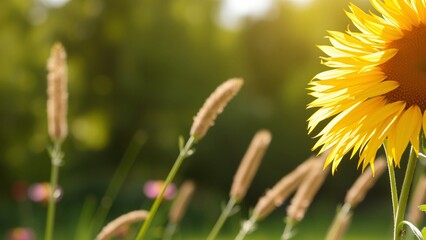 Obraz premium Sunny Sunflower in a Field of Wildflowers