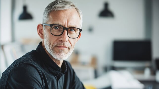 Confident senior architect  a portrait of strength and intelligence in a realistic setting