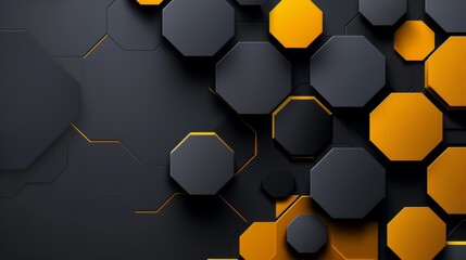 Modern geometric pattern featuring black and yellow hexagons with a textured background