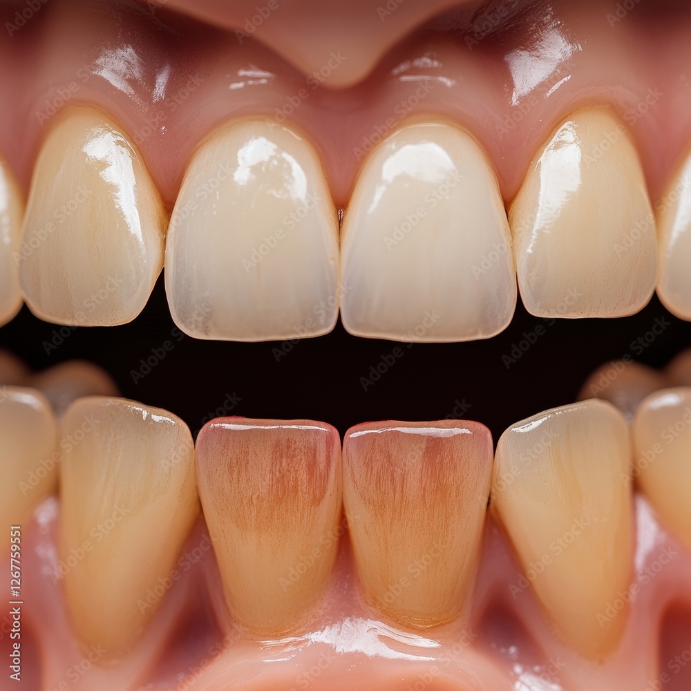 Poster before and after teeth whitening procedure highlighting significant transformation in dental appeara