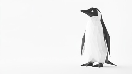 3D Low-Poly Origami Penguin Illustration: Modern Artistic Design in Black and White