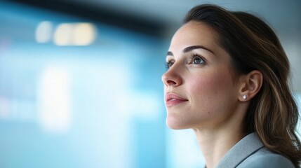 Woman Looking Upward in Contemplation