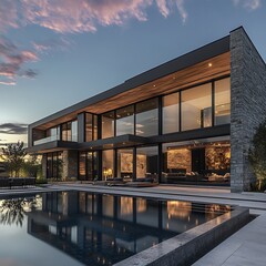 cutting-edge architectural style adorned with sophisticated light and garden image