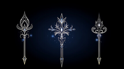 Fototapeta premium Elegant Ornamental Scepters on a Dark Background Illustration with Sparkles and Shimmering Lights