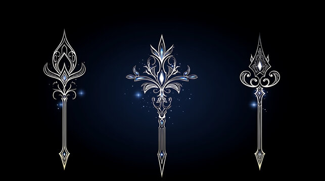Elegant Ornamental Scepters on a Dark Background Illustration with Sparkles and Shimmering Lights