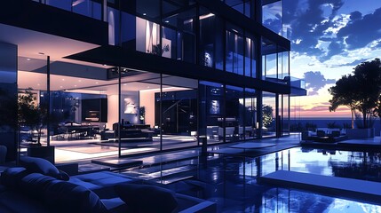 High-class modern home boasting expansive glass views and a private pool image