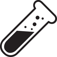 Black and white vector illustration of a test tube containing liquid substance is producing bubbles in a scientific experiment, isolated on a white background