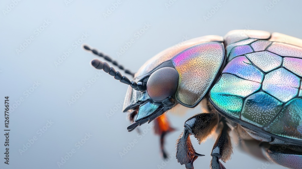 Poster detailed macro shot of beetle shell revealing intricate patterns and iridescent colors