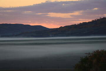 Fototapeta premium Saskatchewan Scenery, Sunrise in Fog, Barn