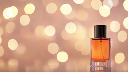 Elegant Macro Shot of a Glass Perfume Bottle with a Stylish Atomizer and a Droplet on a Soft Bokeh Background