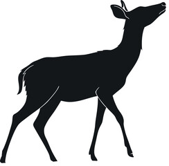 Deer Standing Black Silhouette Minimalist Vector Illustration – Elegant Monochrome Deer Art for Logos, Prints, T-Shirts, Stickers, Posters, and Modern Graphic Design Elements