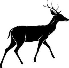Deer Standing Black Silhouette Minimalist Vector Illustration – Elegant Monochrome Deer Art for Logos, Prints, T-Shirts, Stickers, Posters, and Modern Graphic Design Elements