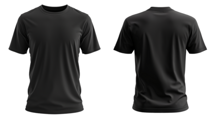 Black shirt mockup isolated on white and transparent background, cut out png