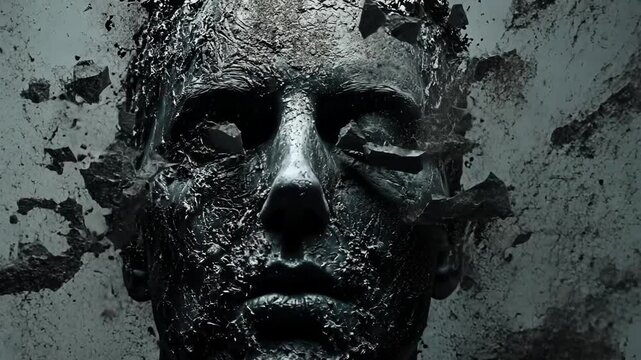 Eerie Stone Face Sculpture in Dramatic Cinematic Atmosphere