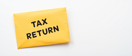 Tax return envelope on a clean white surface conveying organization and preparedness for filing taxes