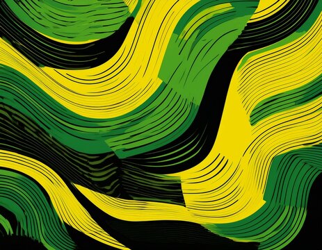 abstract background with irregular lines and various pattern and with jamaican color theme