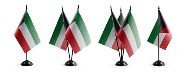 Small national flags of the Kuwait on a white background