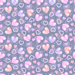 Hand drawn watercolor St. Valentine seamless pattern. Illustration of heart sweets isolated on blue background. Can be used for textile, fabric, scrapbook and other printed products.