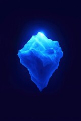 Obraz premium Illuminated geometric crystal floats, projecting cold light against a dark void