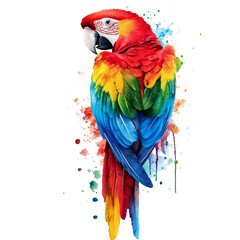 Obraz premium Tropical Exotic Bird – Bright Red, Blue, and Yellow Macaw Illustration 