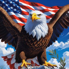 american eagle in front of american flag