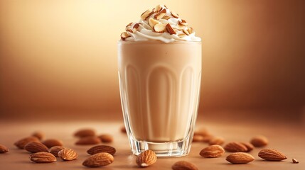 Creamy Almond Milkshake with Whipped Cream and Almonds
