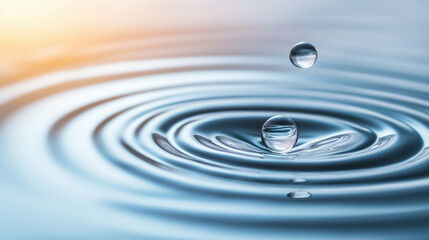 A single water droplet descends into a calm body, creating concentric ripples that symbolize the impact of communication and inspiration in a tranquil environment