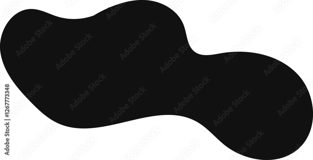 Poster simple minimal horizontal black irregular shape with smooth rounded edges flowing on a plain white b