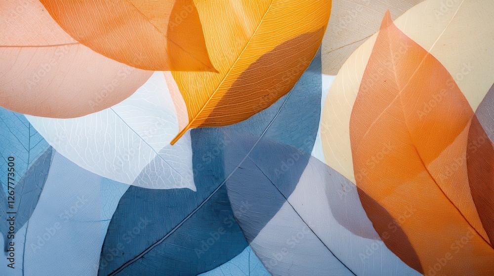 Poster abstract patterns created by the overlapping of colorful leaves in soft light