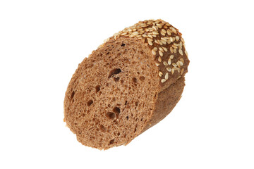 Piece of fresh baguette with sesame isolated on white
