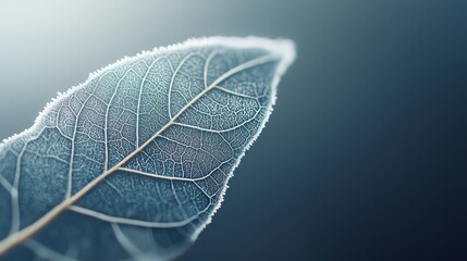 Delicate Veins of a Leaf Covered in Morning Frost Captured in Soft Focus