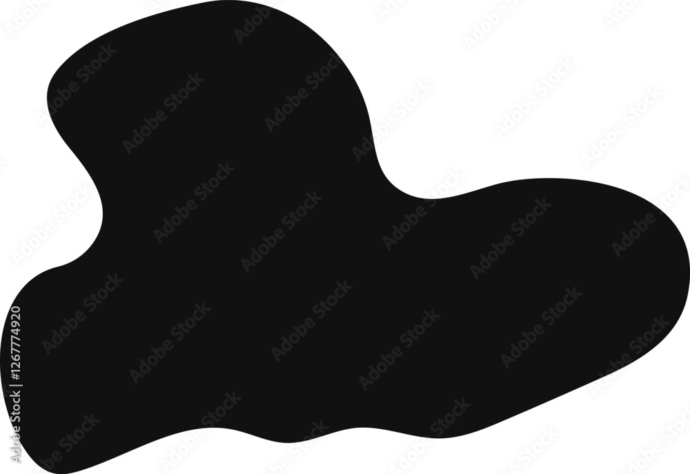 Poster irregular abstract black shape with smooth curves and rounded edges, resembling a puddle or liquid f