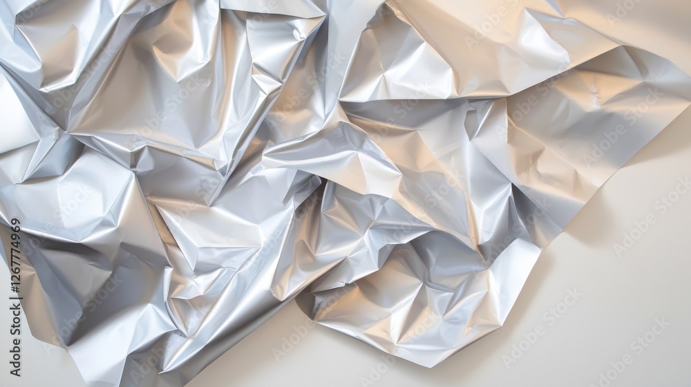 Poster the intricate play of light and shadow on crumpled silver paper creating depth and texture in a mini