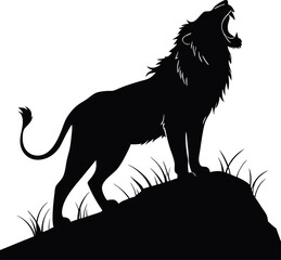 Lion Roaring Black Silhouette - Minimalistic Vector Illustration of a Powerful Roaring Lion in Bold Monochrome Design, Ideal for Logos, Prints, T-Shirts, Stickers, Posters, and Wild Animal Art